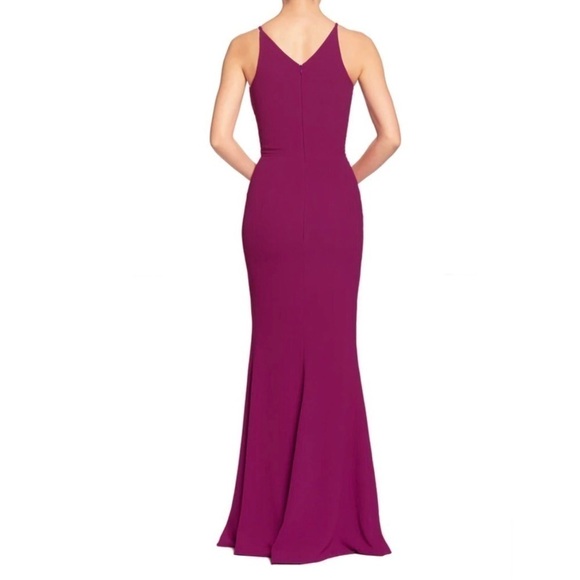 Dress the Population Iris Thigh-High Slit Crepe Trumpet Gown Dark Magenta Medium - Picture 4 of 12